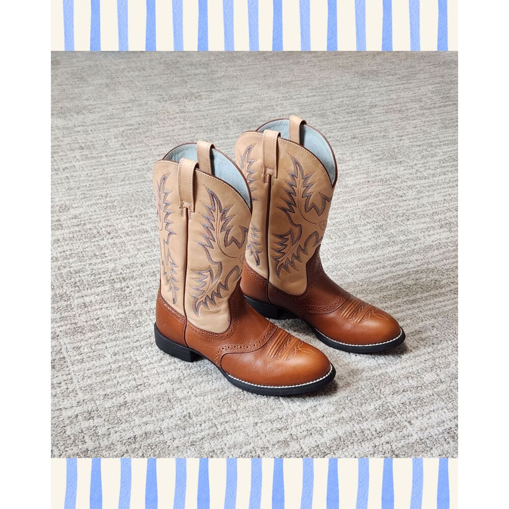 Ariat Women's Heritage Stockman Cowgirl Boots brown blue size 6.5 Style 29402